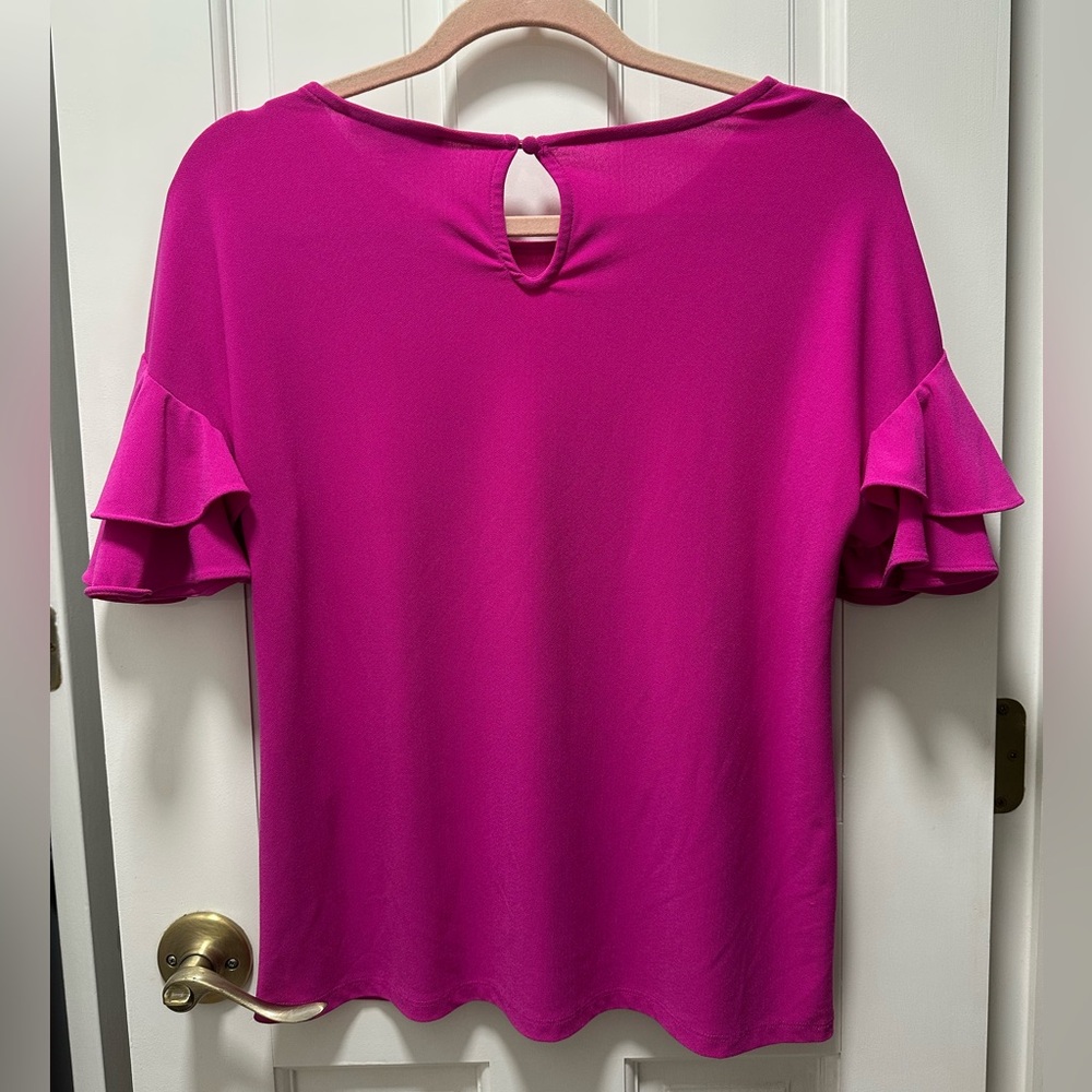 INC International Concepts Fuchsia Ruffle Sleeve Top - Picture 2 of 4